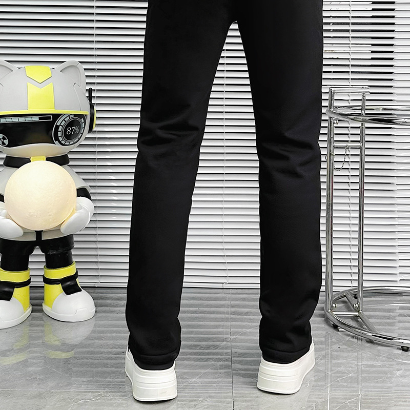 Winter fleece casual tight-fitting 9-inch pants for men, slim-fit sports pants, the same style as the popular social pants, elastic and comfortable Specification image