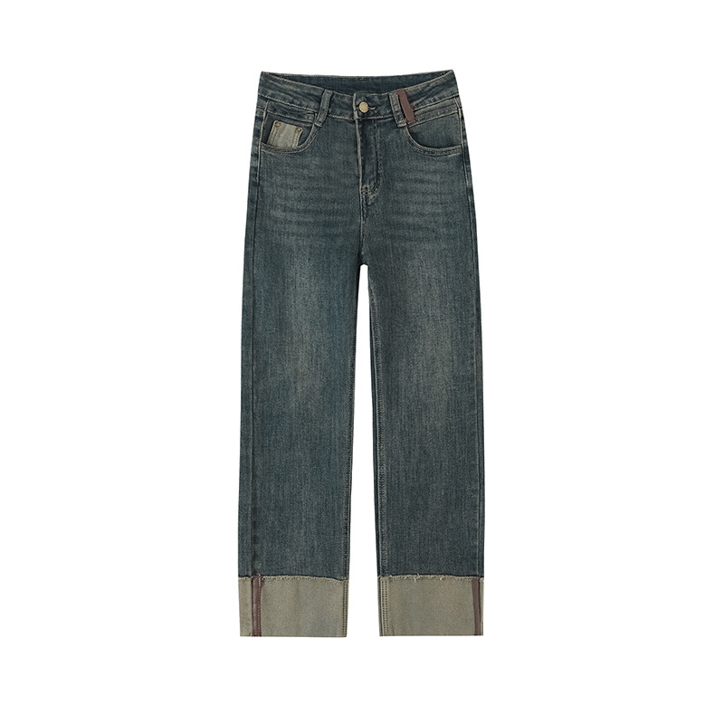 牛仔裤/带钻牛仔裤/牛仔裤阔腿/牛仔短裤女/阔腿裤白底实物图