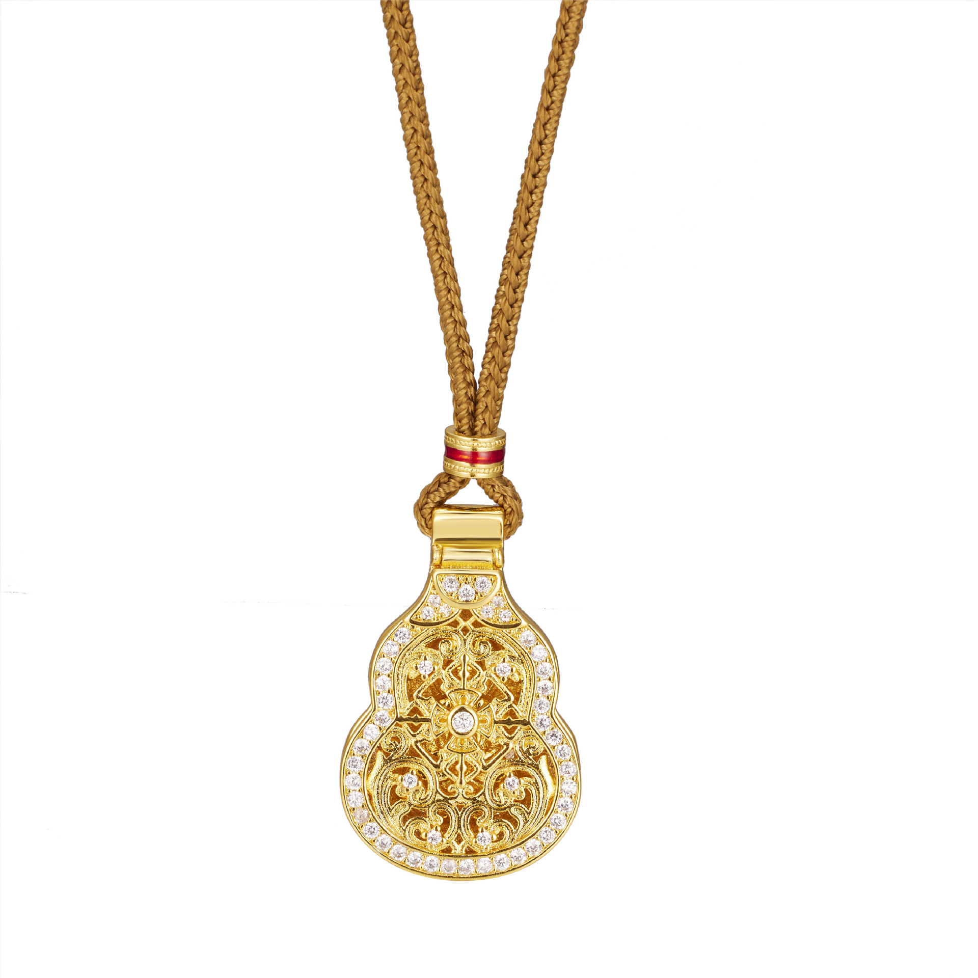 The ancient method of "Double Happiness and Prosperity", the same style as Wei Xue's filigree gourd necklace, gold store, yellow gold with diamonds, ancient method sand gold Item Picture