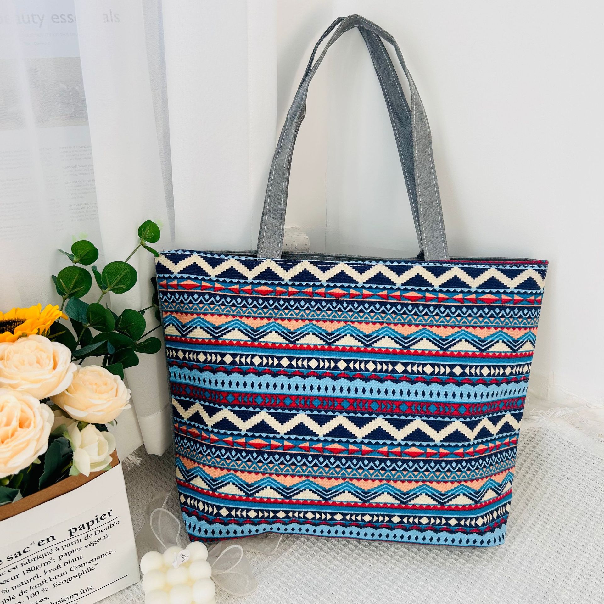 Bolso de lona transfronterizo bolso de lona impreso de gran capacidad tote jumbo tela artística bolso de estudiante bolso de libro de un hombro lona de mano bolso de mujer diagonal cross bolso de mano casual commuter simple tote bolso de lona de un hombro Specification image