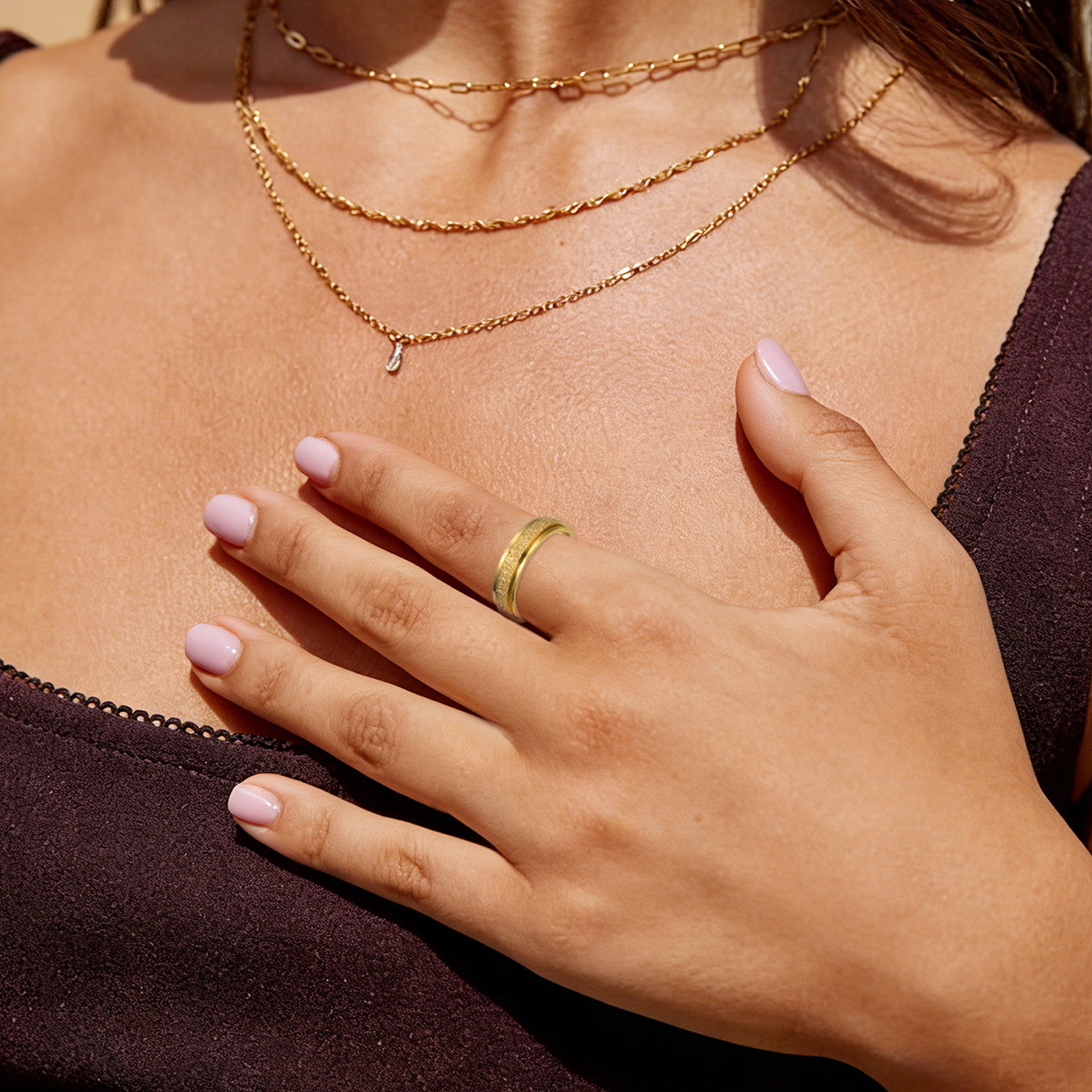 New cross-border stainless steel frosted rotating pressure-relieving fashionable ins style trendy accessory couple ring set Specification image