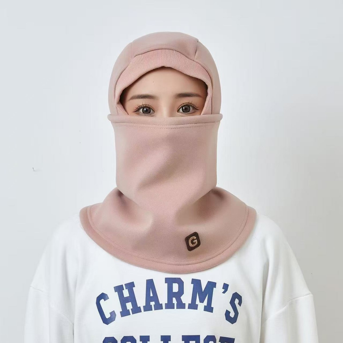 New autumn and winter women's thickened fleece hooded cap, cold-proof face mask, outdoor cycling and skiing face protection and neck scarf integrated hat details Picture