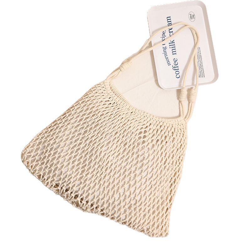 Fashionable fan-shaped large cotton thread woven bag, new large-capacity hollowed-out single-shoulder straw woven bag, beach vacation bag Item Picture