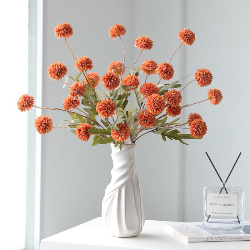 仿真花5头蒲公英乒乓球单枝婚礼塑料装饰花室内道具仿真假花批发细节图