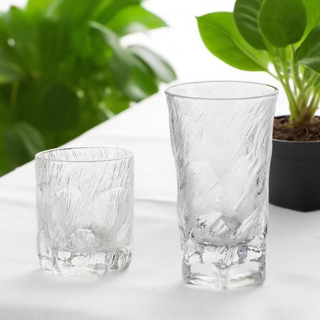 Glass cups, water cups, transparent Ins-style wine glasses, glacier pattern juice drink cups, high appearance level, light luxury and high-end feel