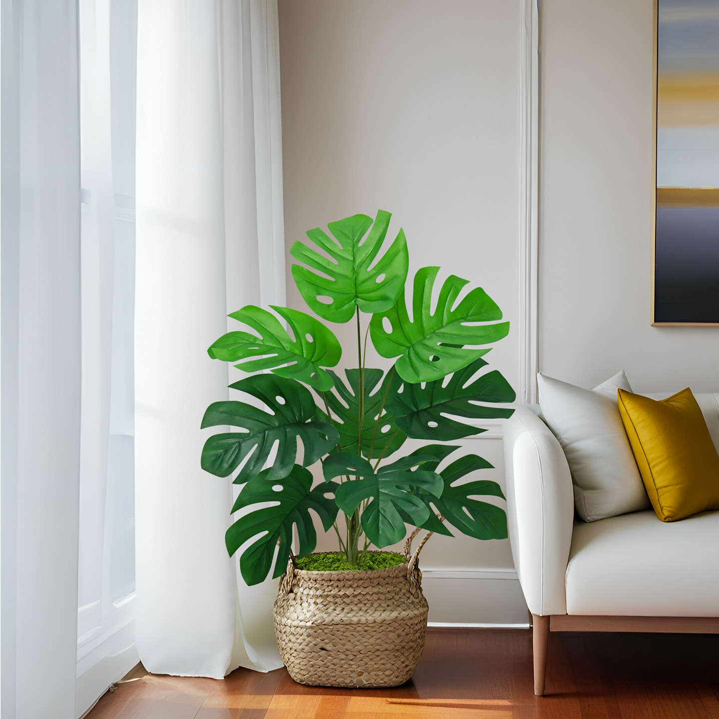 Artificial green plants, large turtle-back bamboo, artificial plants, cross-border consignment and labeling, large floor-standing artificial trees for outdoor garden decoration Application Scenario