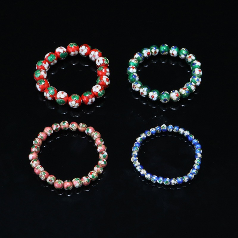 Beijing Cloisonne classical ethnic style jewelry, cloisonne enamel filigree silver blue round bead bracelet