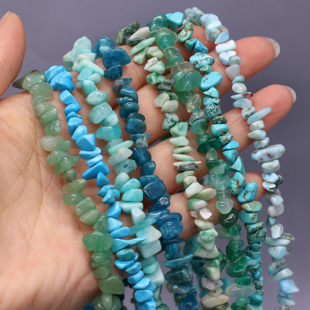 Natural crushed stone green Dongling blue pine raw stone beads with holes semi-finished DIY jewelry handcrafted accessories wholesale details Picture