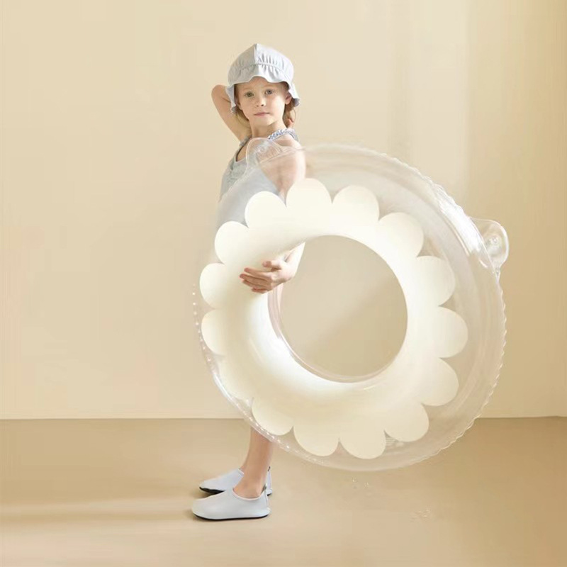 现货成人透明花朵游泳圈环保韩版网红纯色泳圈印花儿童腋下圈批发细节图