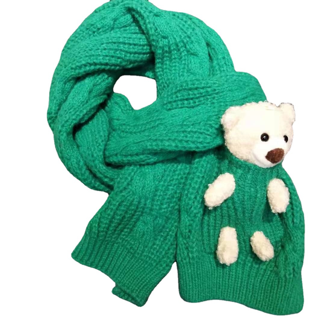 Detachable pocket Kawaii Bear scarf, cute and sweet Korean version woolen knitted scarf for girls, warm for students in autumn and winter Item Picture