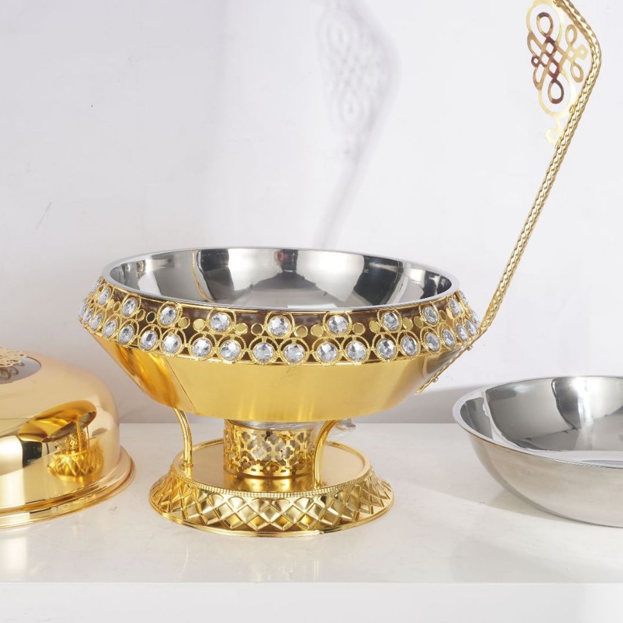 Hotel Restaurant Golden Luxury diamond-encrusted hook Stainless steel Buffet stove Hanging Chafing Dish Specification image