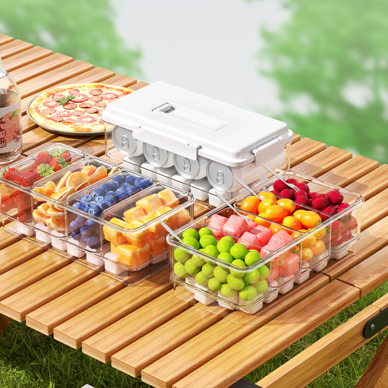 Portable ice-cold storage box with compartments, portable camping fruit bento box, food-grade refrigerator beverage storage box