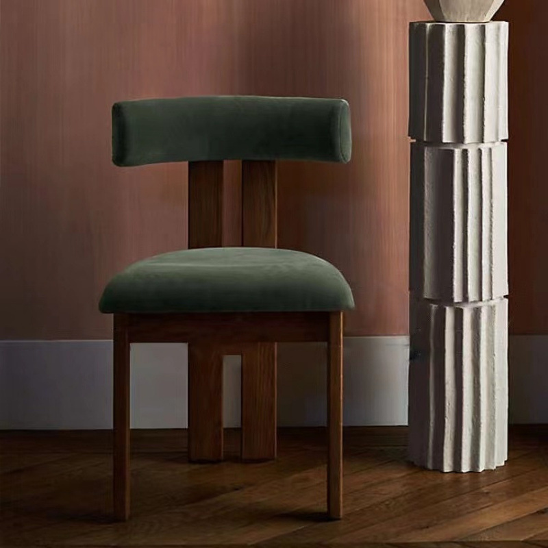 Star Italian retro and simple solid wood dining chair with soft backrest and dressing chair, designer model room dining chair