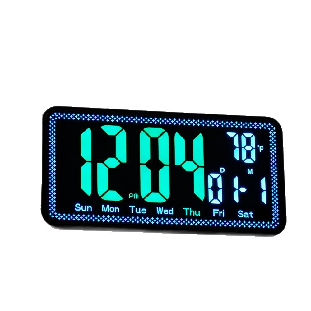 Cross-border color-changing large screen LED electronic alarm clock, living room home desktop clock, multi-functional temperature calendar digital clock Item Picture