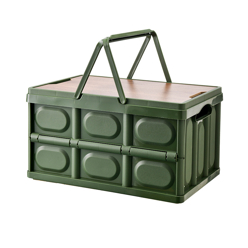 Outdoor folding storage and organization box, portable wooden lid storage box, car trunk, picnic folding box Item Picture