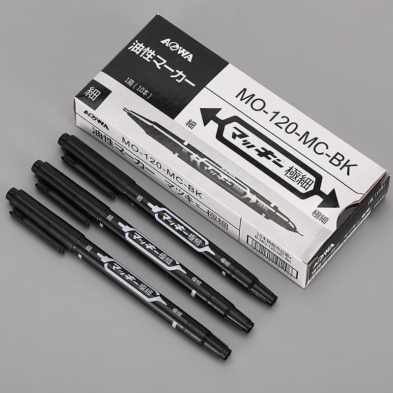 Oil-based small double-headed 120 black marker pen, quick-drying and not easy to erase, double-headed extremely fine children's drawing, scribbling and outlining pen details Picture