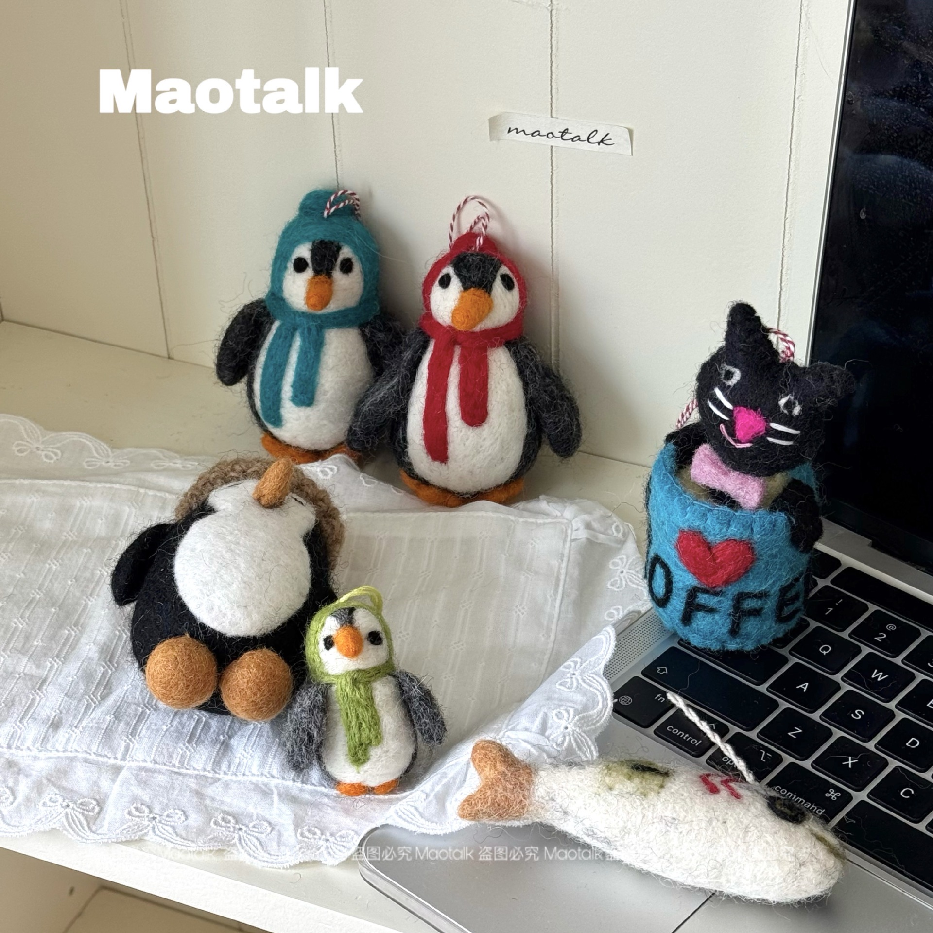 尼泊尔进口手工羊毛毡迷你企鹅草帽大企鹅包包挂件手机链miu系女