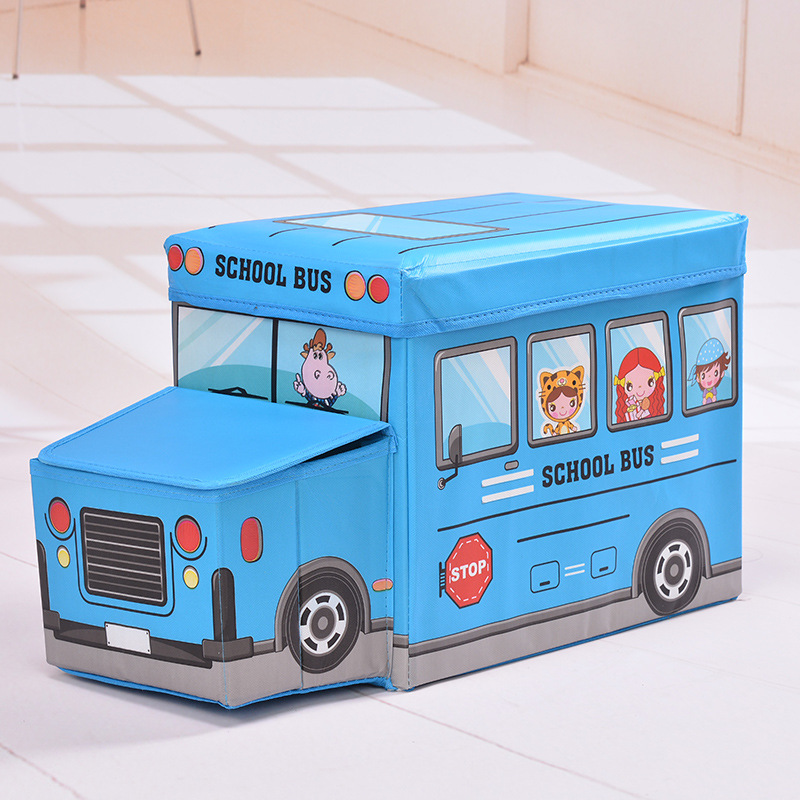 Wholesale of seated cartoon car storage boxes, multi-functional large-capacity storage boxes, folding storage stools details Picture