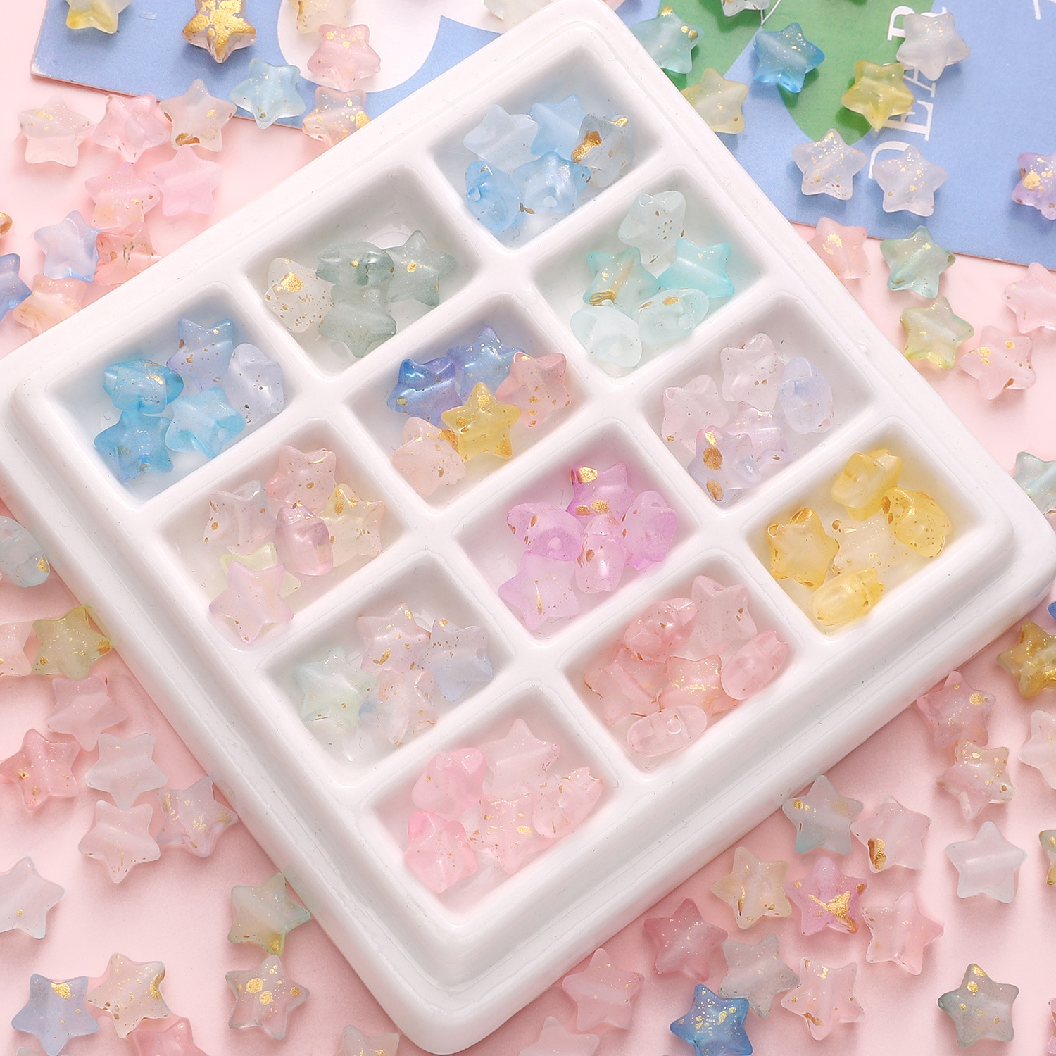 Frosted gold-dotted little star acrylic five-pointed star beaded diy handcrafted accessory beaded bracelet decoration material details Picture