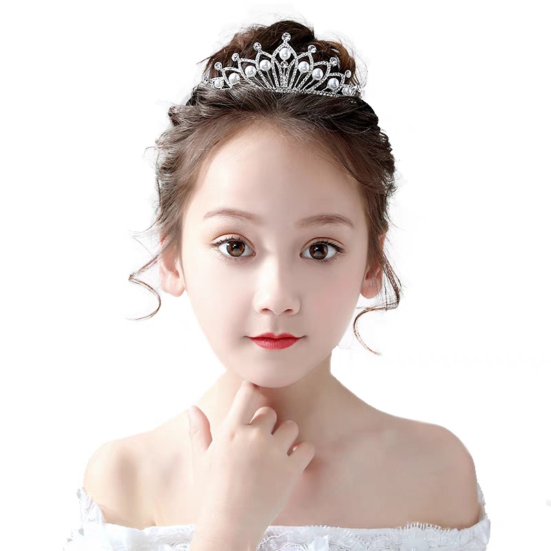 Korean children's crown headband, anti-slip and hair-pressing for girls, cute princess girl headwear, crystal little girl crown performance Item Picture