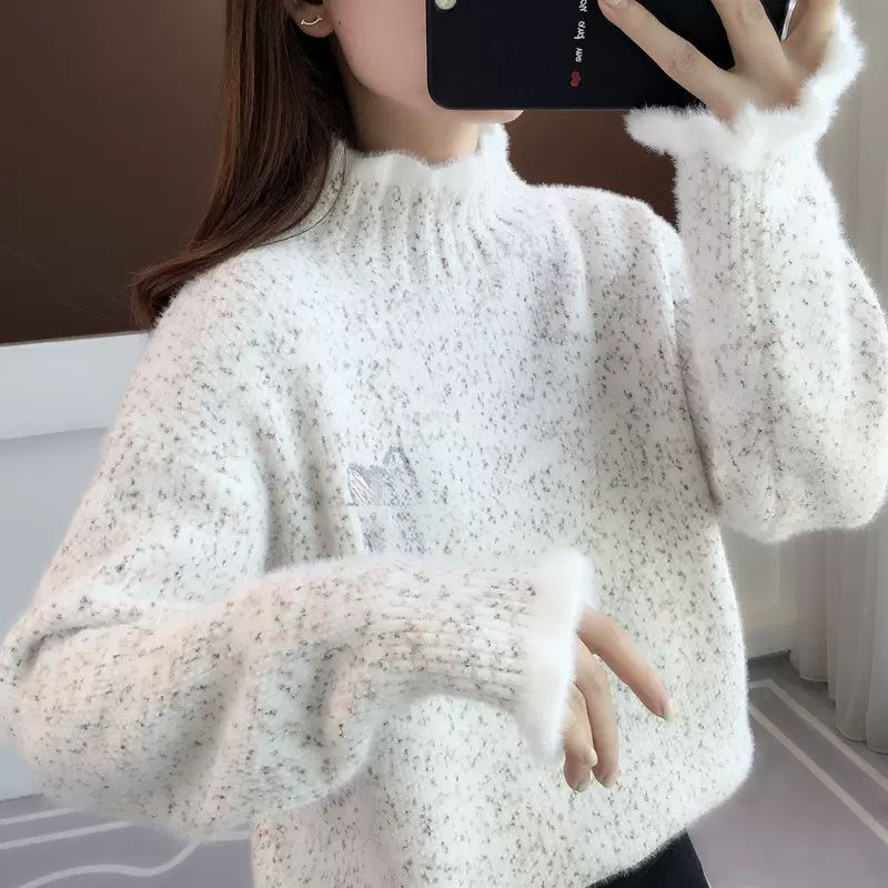 2026 New style of women's autumn and winter thickened sweater, 12-17 middle school and high school students, semi-high neck, versatile and laid-back base layer details Picture