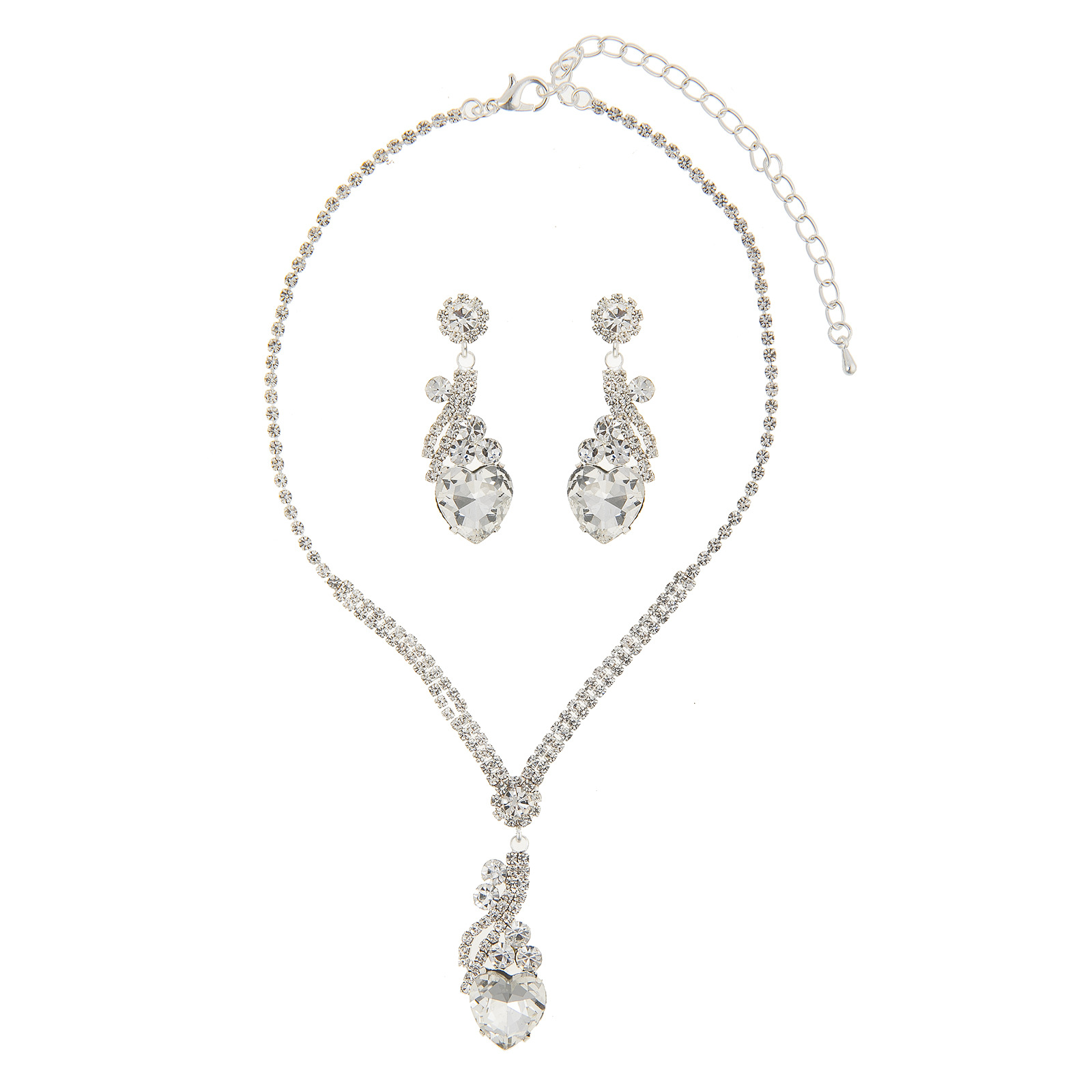 Wholesale of new cross-border European and American full-diamond bride wedding heart-shaped pendant earrings and necklaces with rhinestones details Picture