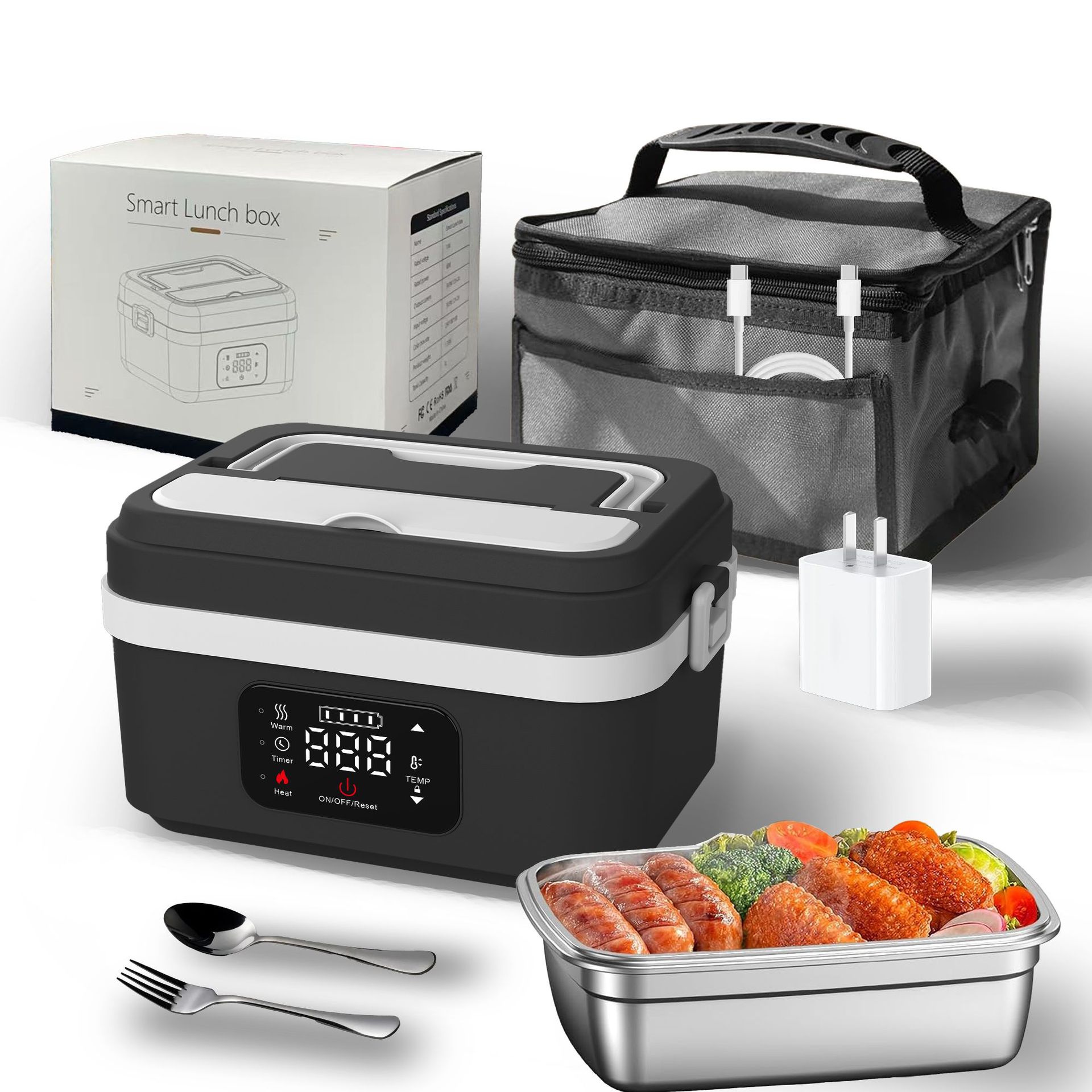 Cross-border best-selling heated lunch boxes, water-free wireless heated lunch boxes, bento boxes, office workers' electric lunch boxes with rice Item Picture