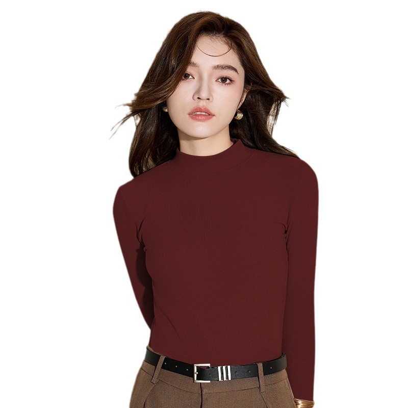 The semi-high-neck base layer for women's autumn and winter 24 new style is made of German cashmere. It can be worn as a stylish inner layer and a fitted long-sleeved cashmere top as an outer layer Item Picture