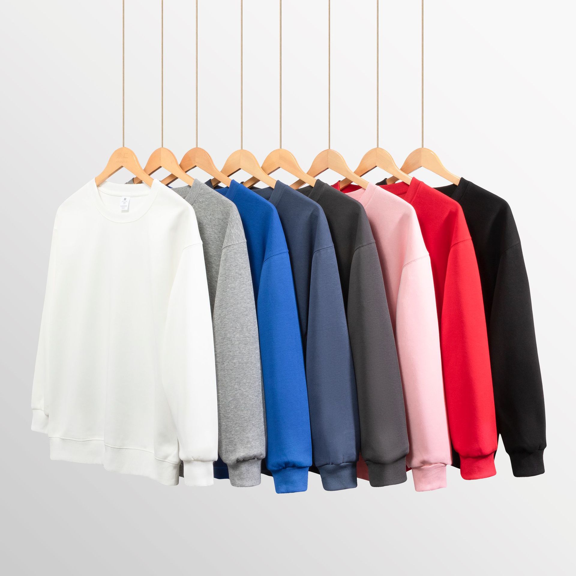 Cross-border European and American heavyweight loose solid color men's round-neck mixed cotton double-sided sweatshirt women's Korean style casual long-sleeved couple full figure
