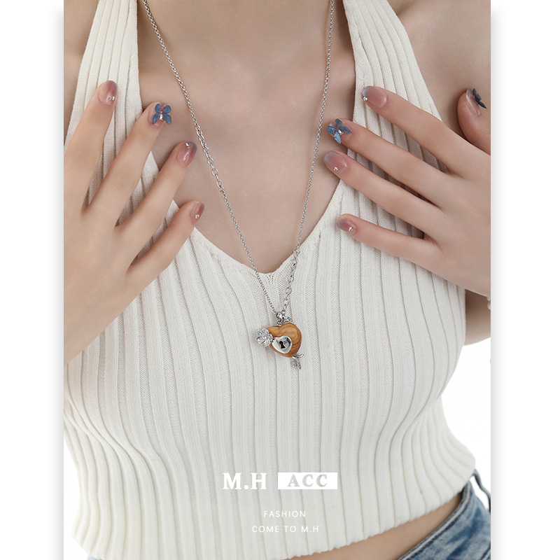 木爱锁芯项链女原创设计小众简约爱心吊坠颈链轻奢时尚百搭锁骨链 details Picture
