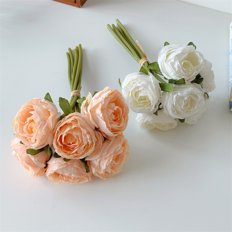 6头烤边玫瑰花仿真花假花干花花束客厅家居装饰花艺抖音直播代发