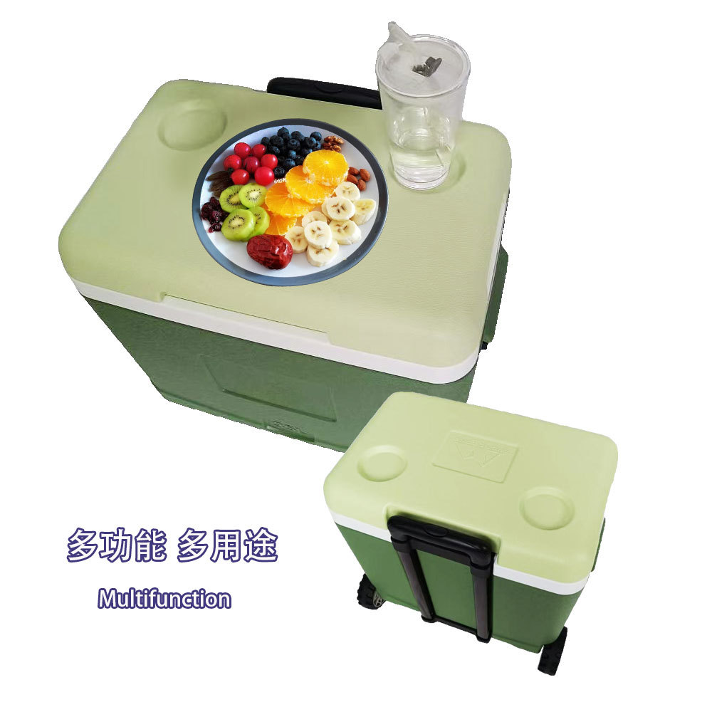 绿色带拉杆手推车保温箱车载冰箱制冷小冰箱电热饭盒