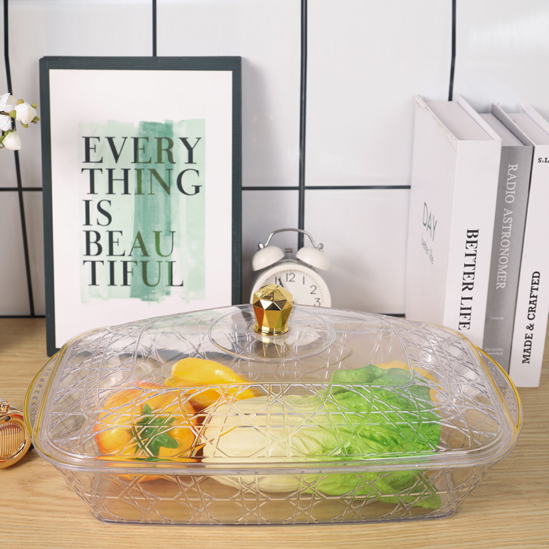2025 New model covered fruit plate, special snack storage box for home living room, plastic PET thickened dust-proof plate