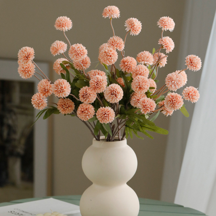 仿真花5头蒲公英乒乓球单枝婚礼塑料装饰花室内道具仿真假花批发产品图