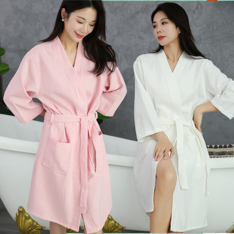 Pure cotton bathrobes for spring and summer, thin double-layer gauze bathrobes for men and women, pajamas, water-absorbing and quick-drying, new hotel style Specification image