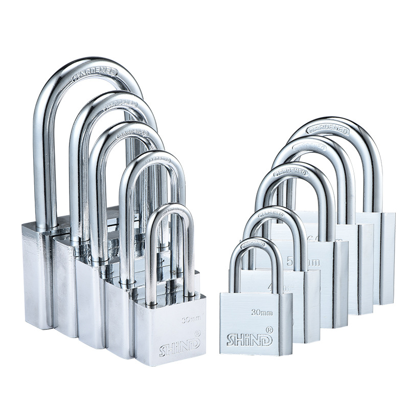 厂家直供仿不锈钢叶片锁原子锁四方叶片挂锁自行车锁长挂锁批发白底实物图