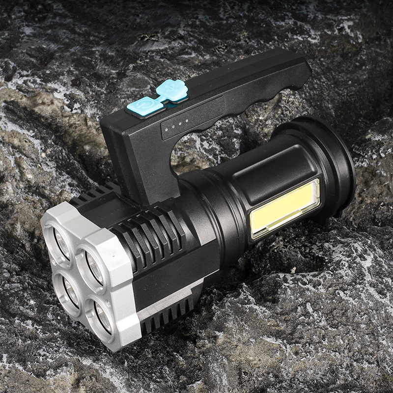 LED flashlight, quad-core handle, strong light outdoor lighting, COB side light source, strong light long-range flashlight, rechargeable Item Picture