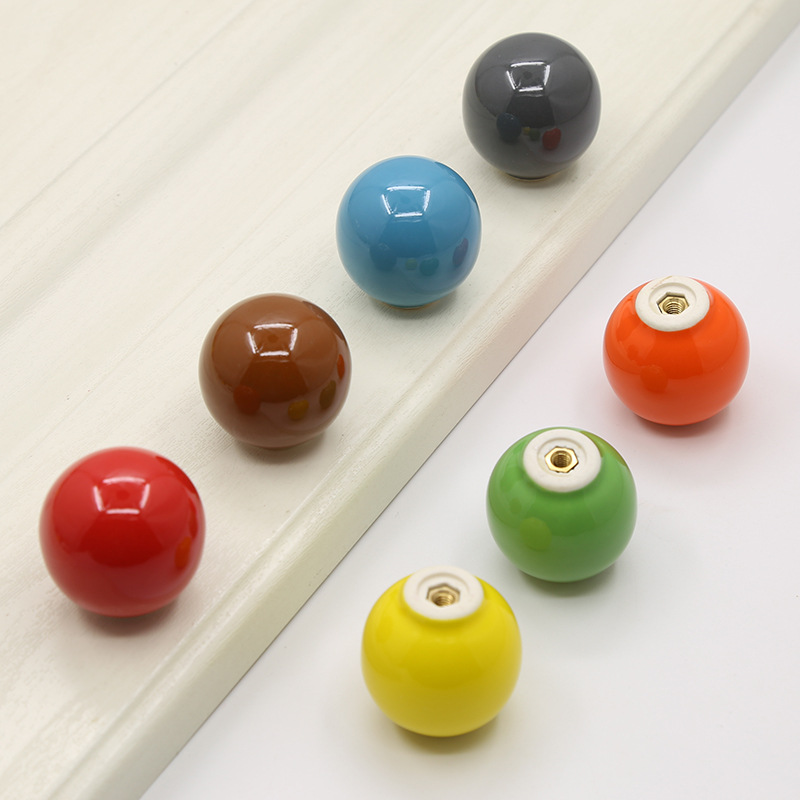 Colored ceramic cabinet door handle, simple kitchen cabinet wardrobe drawer ball, round single-hole handle, bottle cap handle details Picture