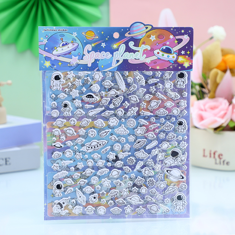 Venta caliente de comercio exterior cartoon space spaceships grande doble capa luminosa espuma pegatina para niños dibujos animados bubble stickers Specification image