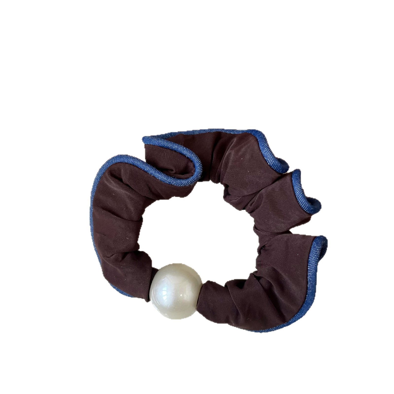 The Korean-style ins color-blocking checkered hair band with pearl accents, the large intestine circle, the elegant ponytail hair tie, and the niche design sense Item Picture