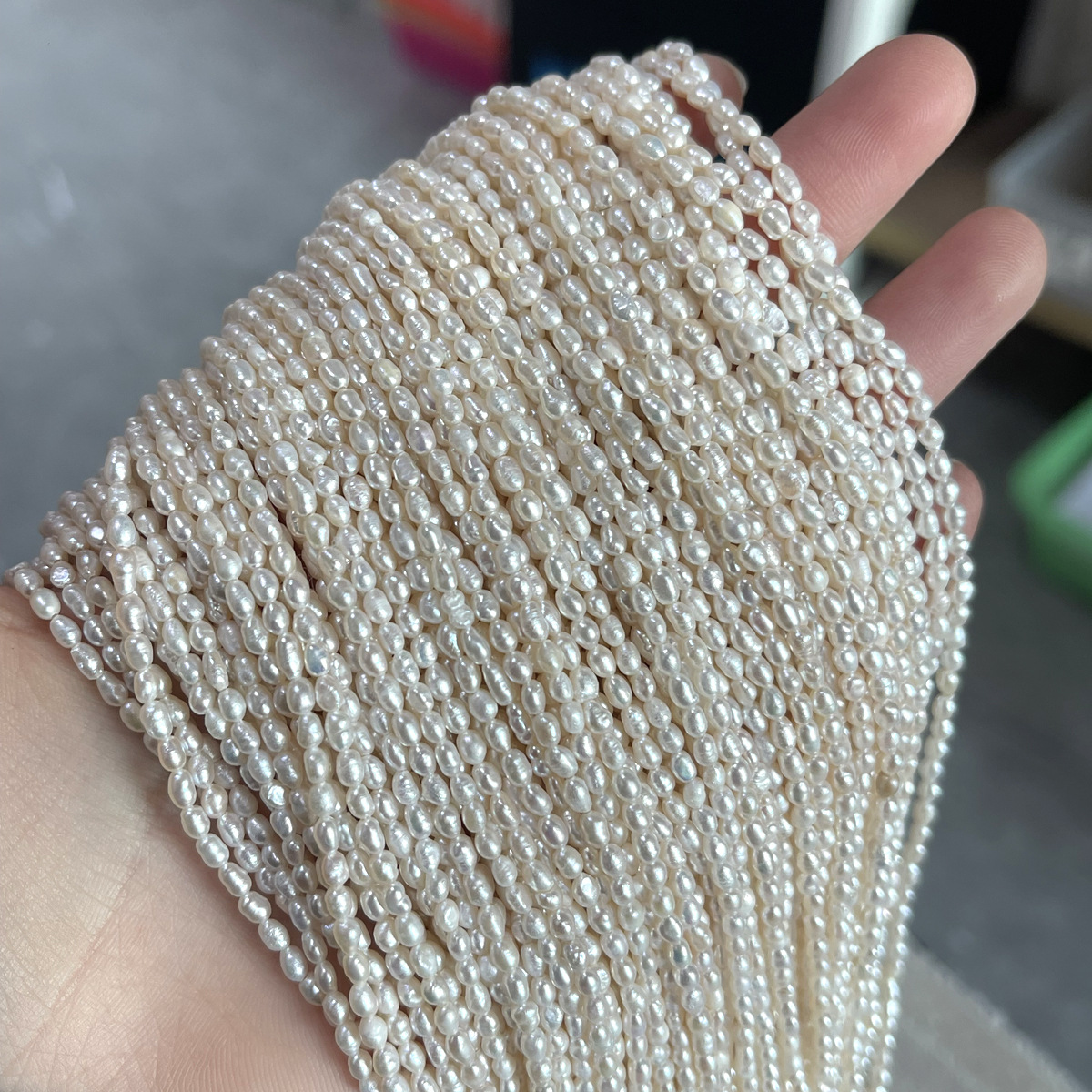 Genuine 2-2.5mm rice bead beads, natural freshwater rice-shaped small pearl loose beads, diy handmade necklace and bracelet material