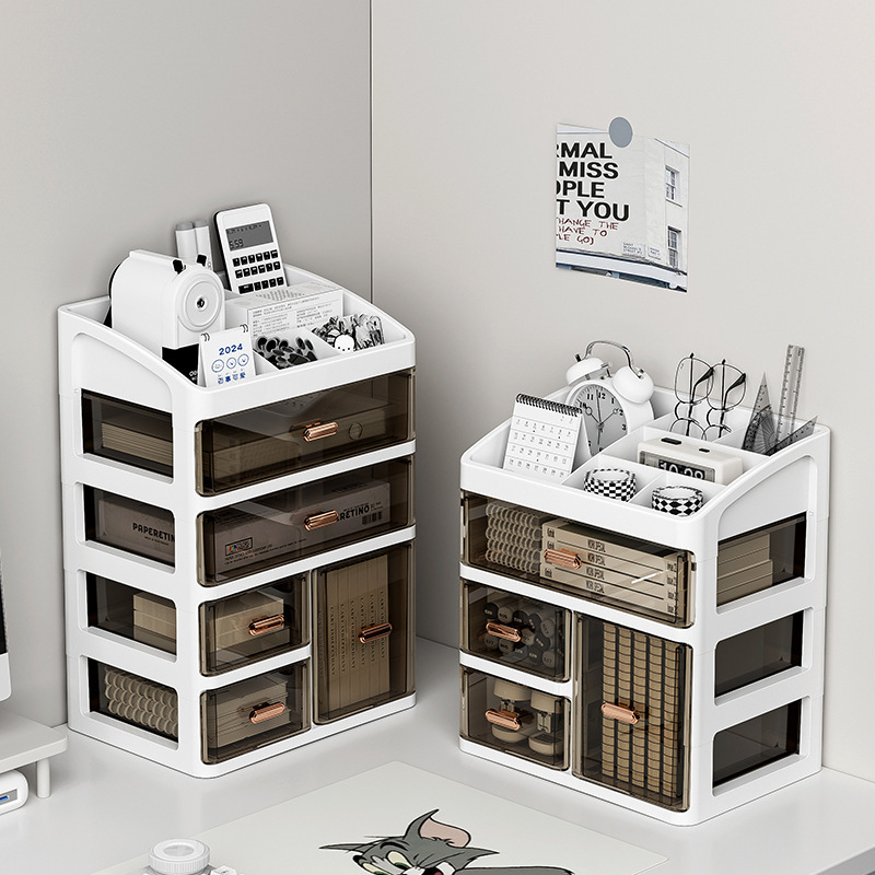 Storage box, desktop storage, drawer-type stationery, multi-layer storage rack, transparent large-capacity cosmetics, dressing table, and miscellaneous items Application Scenario