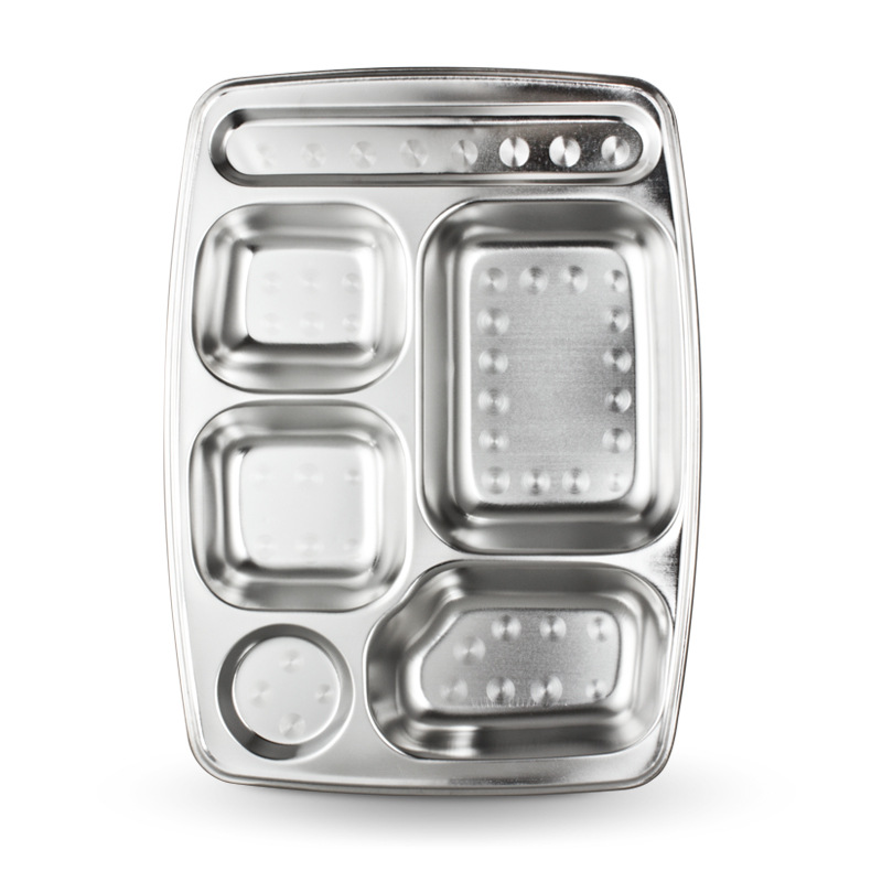 06 thick stainless steel thickened large six-compartment fast food plate, Chinese buffet plate, square dinner plate, hotel tableware supplies Specification image