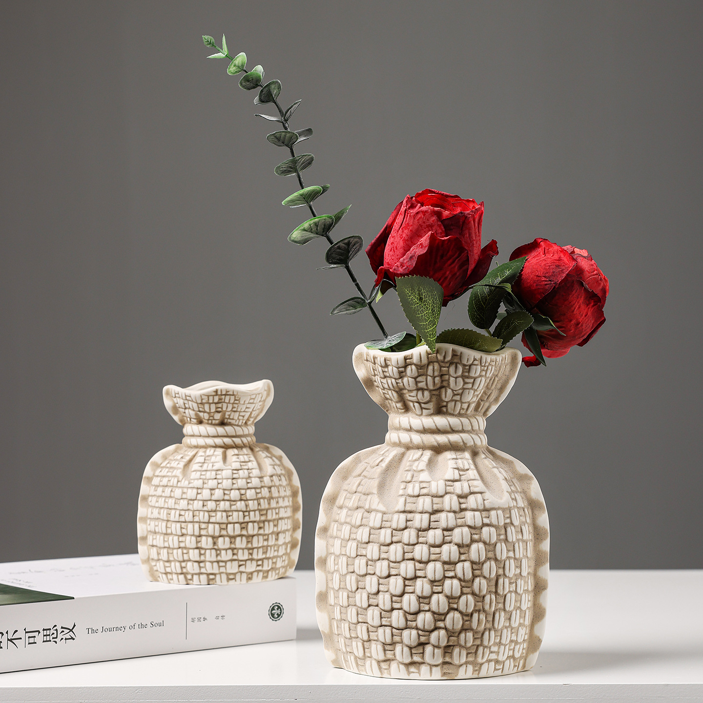 2025欧式简约陶瓷花瓶侘寂风复古高级感客厅酒店桌面插花干花装饰摆件