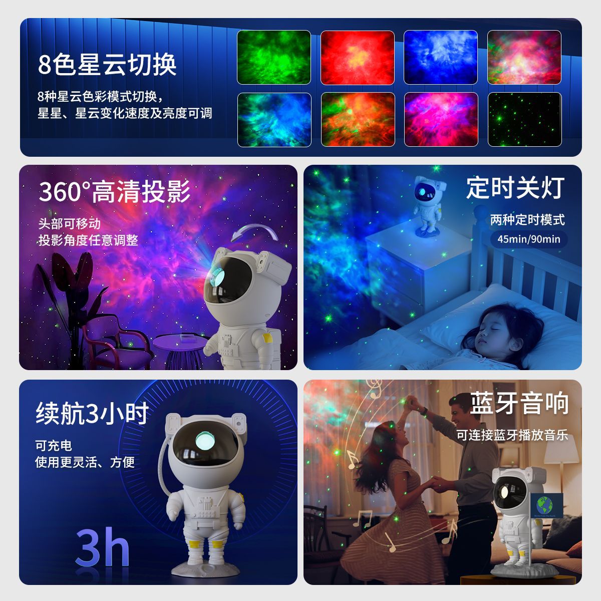 宇航员动态星空投影灯卧室氛围灯星空顶床头创意摆件小夜灯星空灯 details Picture