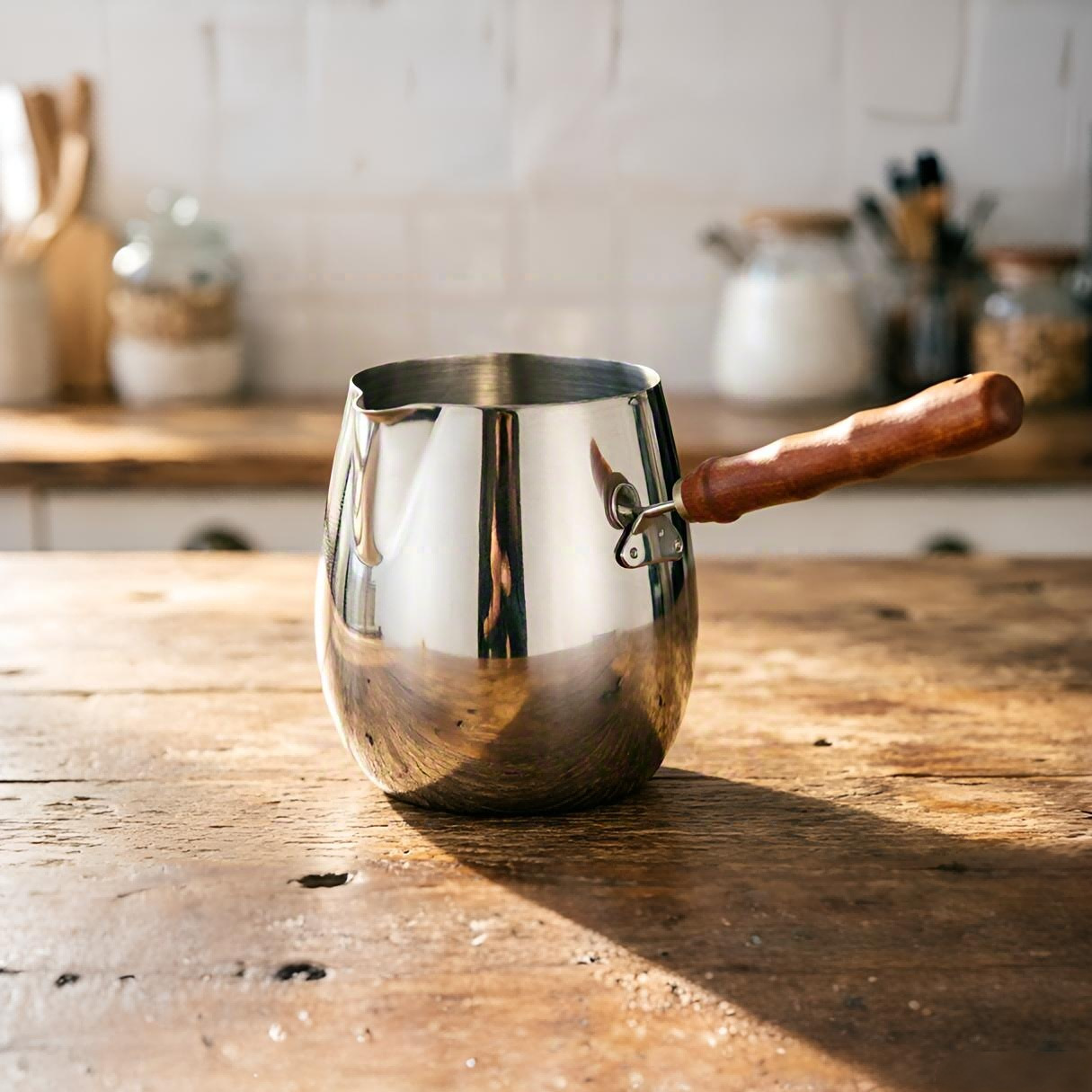 304 stainless steel latte art milk cup, small oil-pouring pot, hot oil baby food pot, milk pot, long handle, household oil-pouring pot Specification image