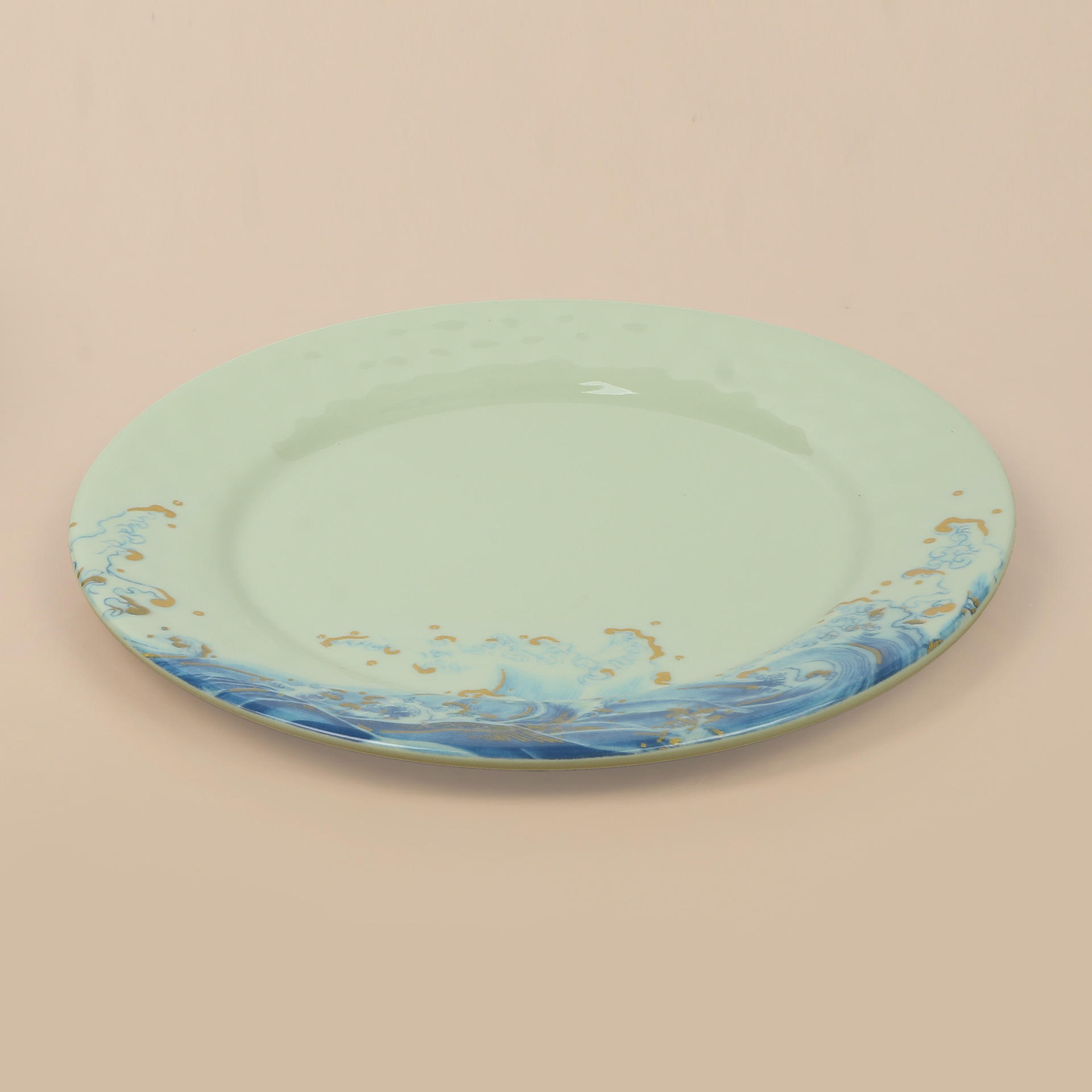 Customized factory for foreign trade melamine tableware, green bone plates, self-service fast food discs, anti-drop plates, and imitation porcelain stir-frying plates full figure