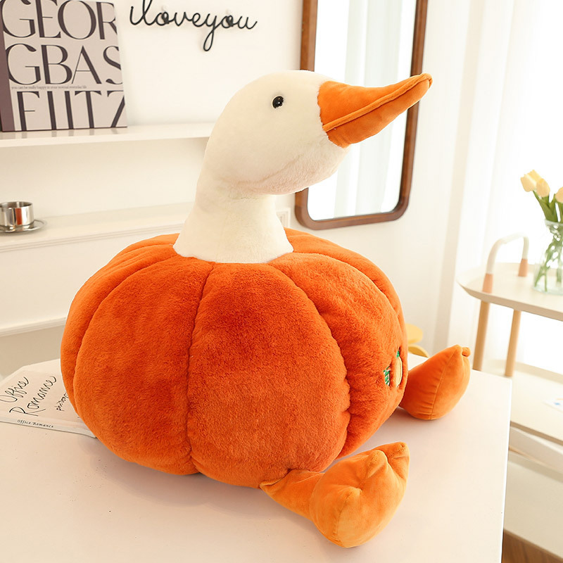 Cute pumpkin duck plush toy, sleeping doll on the bed, little duck doll, birthday gift, ladies' living room cushion Specification image