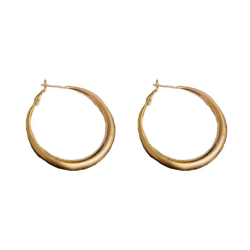s925 Silver needle personalized, fashionable and simple metal brushed circle earrings, versatile and elegant, light luxury and cold style ear rims Item Picture