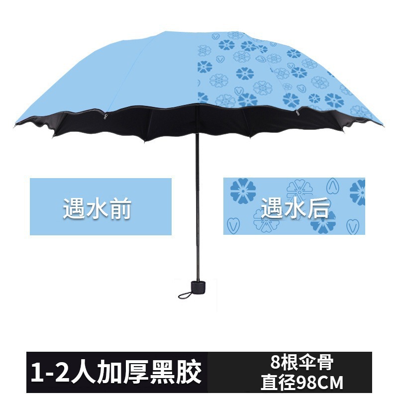 Three-fold umbrellas bloom when exposed to water, suitable for both sunny and rainy weather. Wholesale of folding umbrellas for women, providing shade, sun protection and UV protection Item Picture